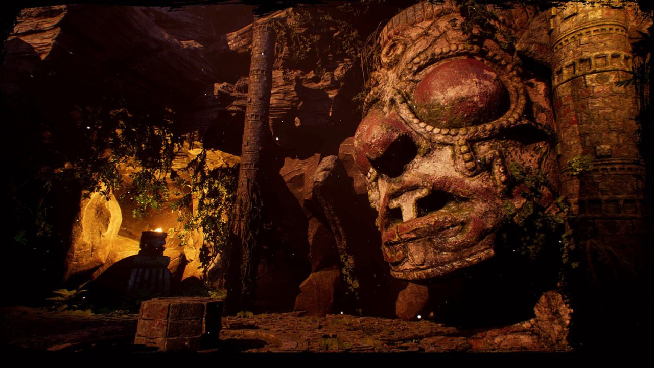 Ancient stone altar with warm torch lighting